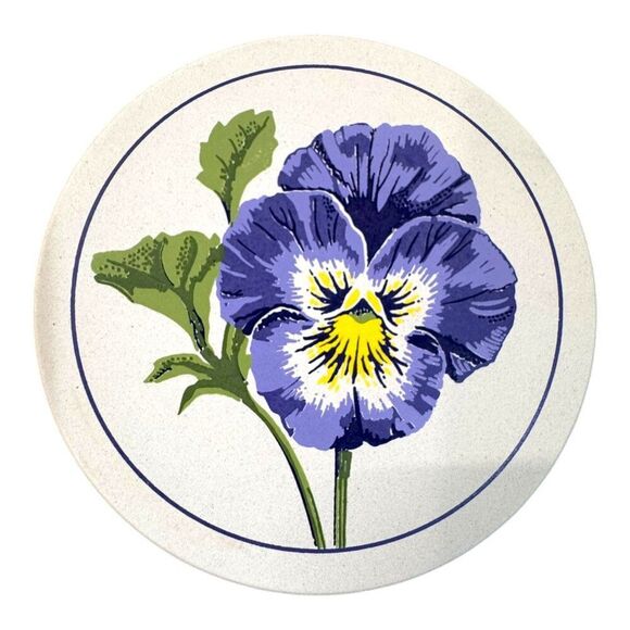 Set Of 4 CoasterStone Absorbent Stone Coasters With Purple Pansy Design In Box - Picture 4 of 6